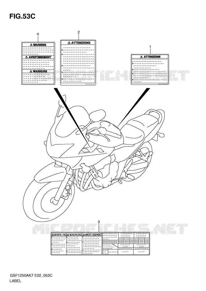 ETIQUETTE (MODEL L0) Suzuki MOTO 1250 BANDIT-N 2007  GSF1250K7(E2)