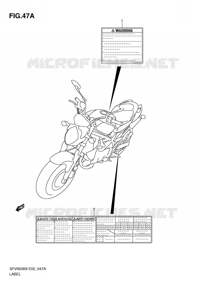 ETIQUETTE (MODEL L0) Suzuki MOTO 650 GLADIUS 2010  SFV650UL0(E2)