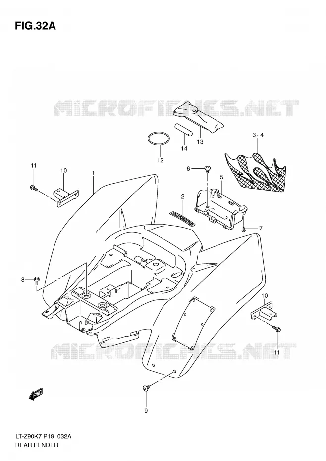 GARDE BOUE ARRIERE (MODEL L0) Suzuki QUAD 90 QUADSPORT 2009  LT-Z90K9(P19)