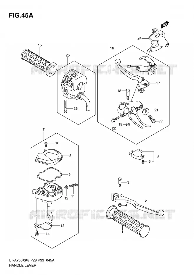 LEVIERS - POIGNEES (MODEL L0) Suzuki QUAD 750 KINGQUAD 2009  LT-A750XZK9(P28/P33)