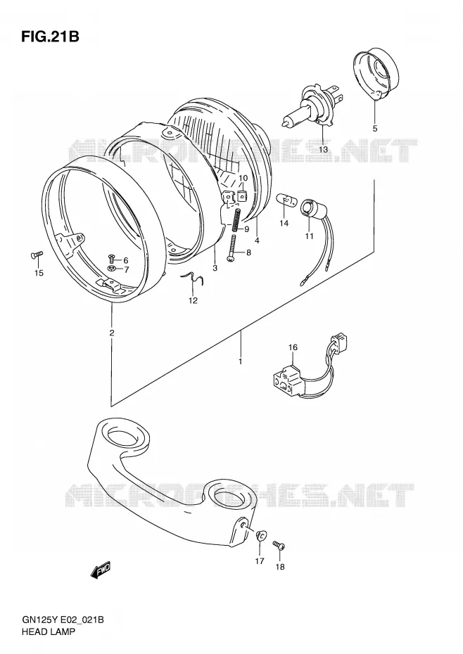 PHARE (MODELE Y/K1 E4,E18,E21,E22) Suzuki MOTO 125 GN 1998  GN125EW(E2)