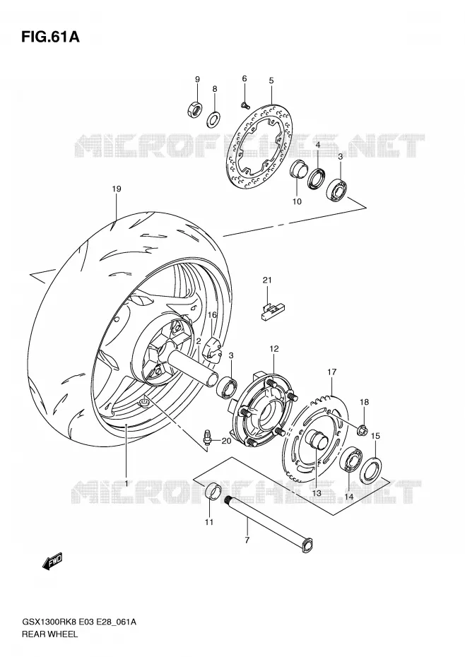ROUE ARRIERE (MODEL L0) Suzuki MOTO 1300 HAYABUSA 2009  GSX1300RK9(E3/E28)