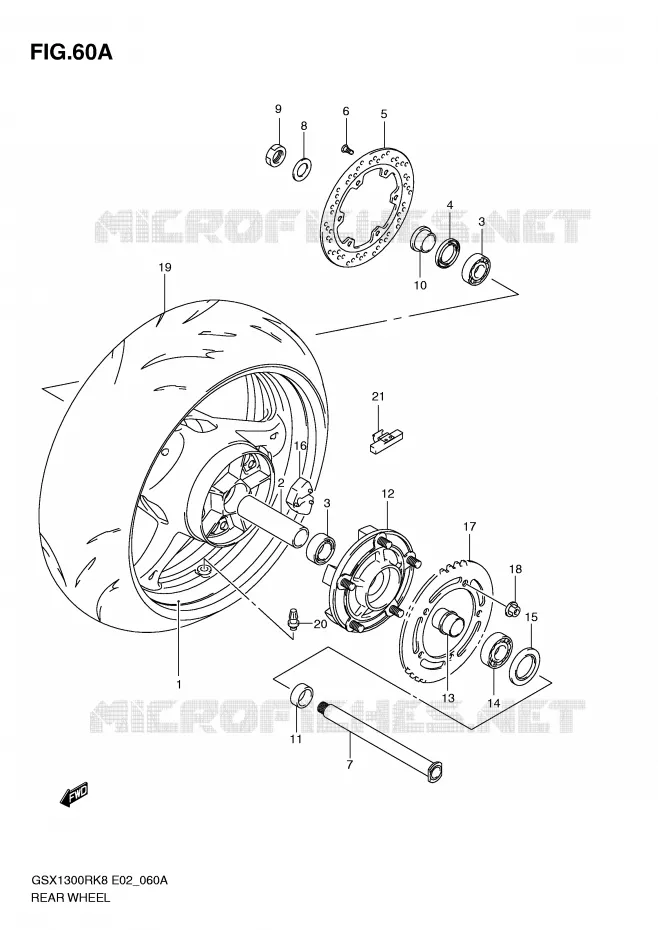 ROUE ARRIERE (MODEL L0) Suzuki MOTO 1300 HAYABUSA 2009  GSX1300RUFK9(E2)