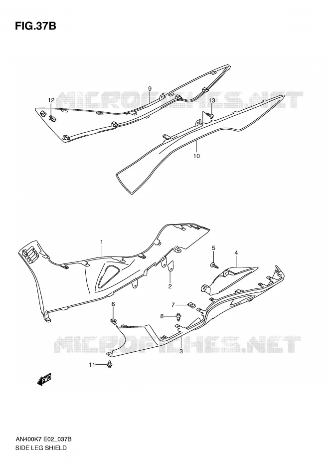 CARENAGES INFERIEURS (MODEL L0) Suzuki SCOOTER 400 BURGMAN 2009  AN400AK9(E2)