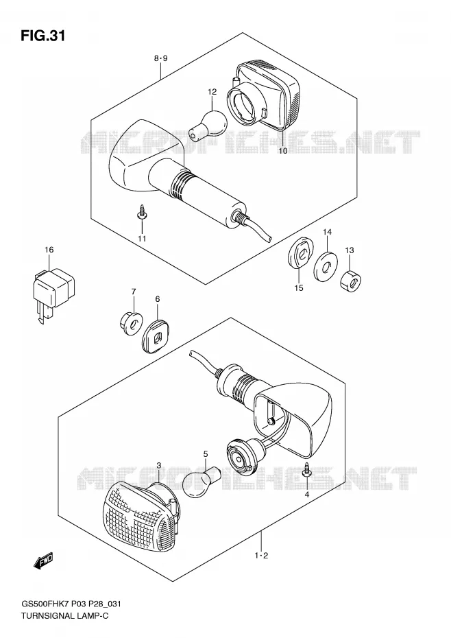 CLIGNOTANTS (GS500FH P3, P28, P33, P95) Suzuki MOTO 500 GS-F 2010  GS500FHL0(P3)