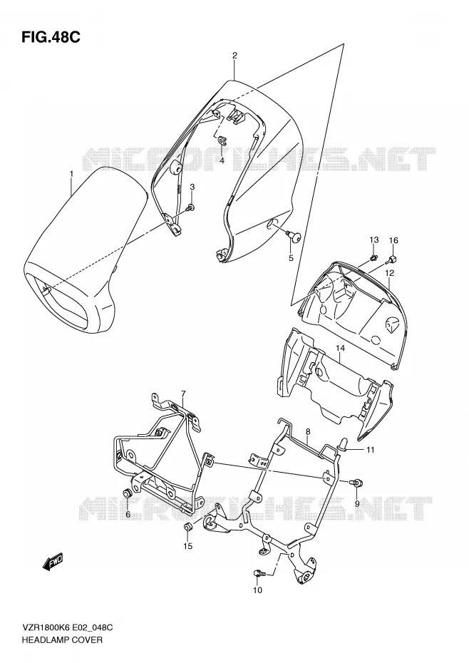 COUVERCLE DE PHARE (VZR1800L0/UFL0) Suzuki MOTO 1800 INTRUDER 2007  VZR1800ZU2K7(E2)