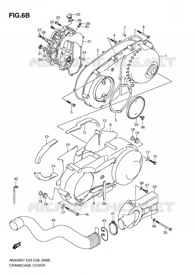 COUVERCLES DE CARTERS (MODEL L0) Suzuki SCOOTER 400 BURGMAN 2010  AN400AL0(E3/E28)