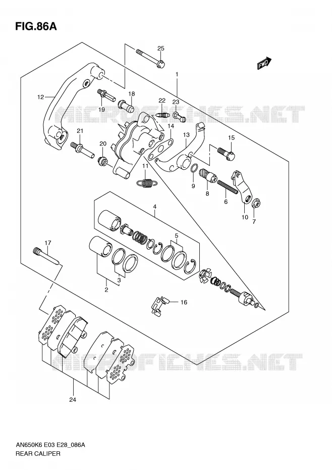 ETRIER DE FREIN ARRIERE (MODEL K9/L0) Suzuki SCOOTER 650 BURGMAN 2008  AN650K8(E3/E28)