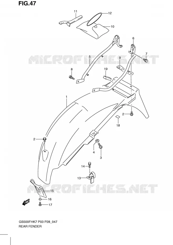 GARDE BOUE ARRIERE Suzuki MOTO 500 GS-F 2007  GS500FHK7(P3)