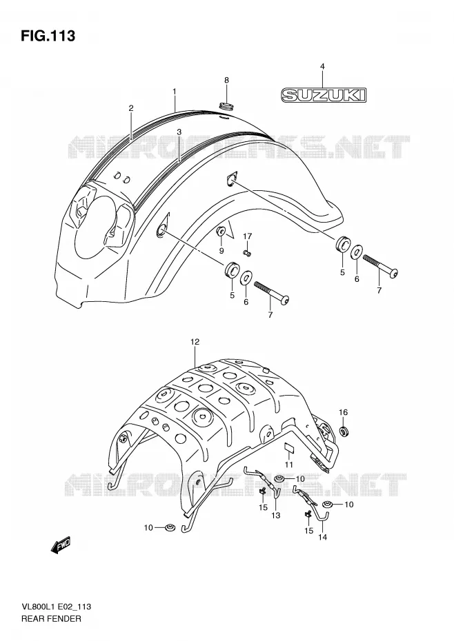 GARDE BOUE ARRIERE (VL800CL1 E2) Suzuki MOTO 800 VOLUSIA 2011  VL800CL1(E2)