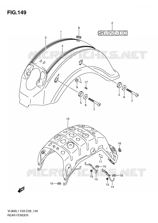 GARDE BOUE ARRIERE (VL800CL1 E28) Suzuki MOTO 800 VOLUSIA 2011  VL800L1(E3/E28)