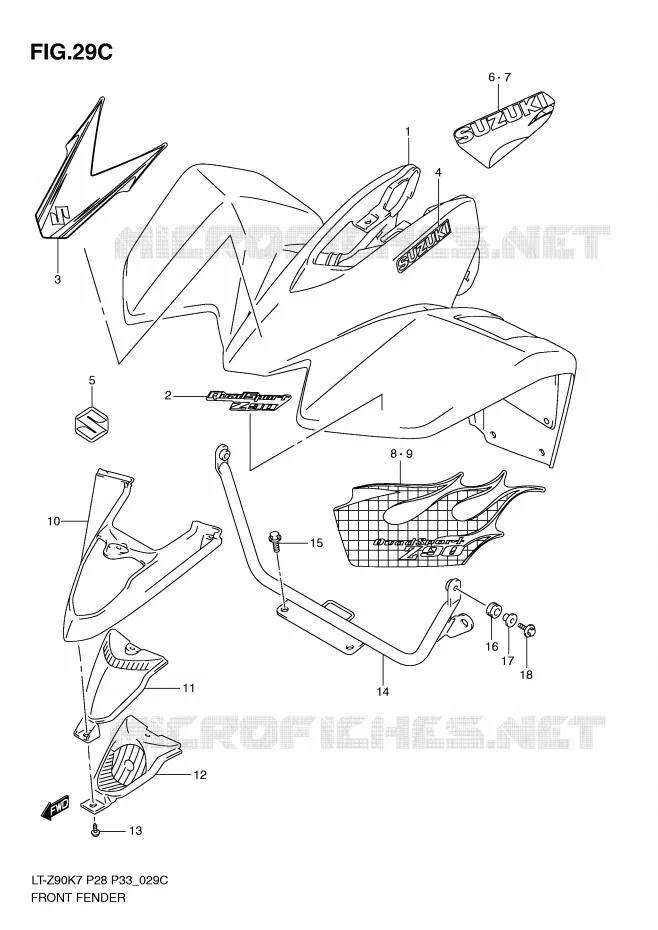 GARDE BOUE AVANT (MODEL L0) Suzuki QUAD 90 QUADSPORT 2008  LT-Z90K8(P28/P33)
