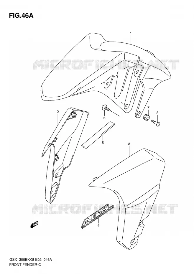 GARDE BOUE AVANT (WITHOUT ABS,MODEL K8/K9) Suzuki MOTO 1300 B-KING 2008  GSX1300BKU2K8(E2)