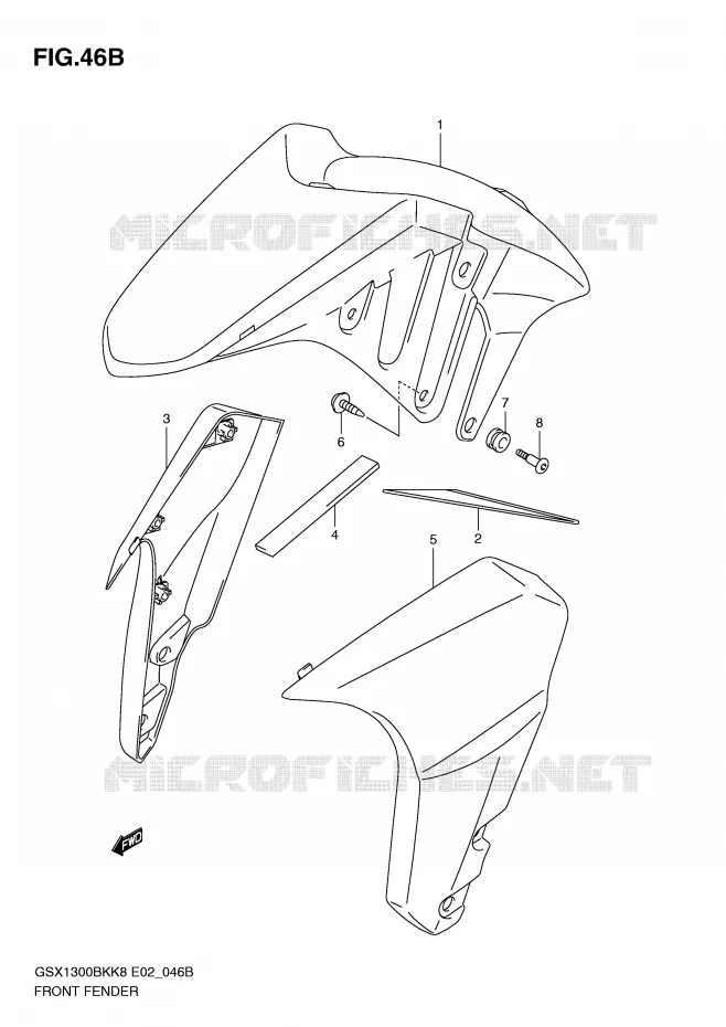 GARDE BOUE AVANT (WITHOUT ABS,MODEL L0) Suzuki MOTO 1300 B-KING 2009  GSX1300BKAU2K8(E2)
