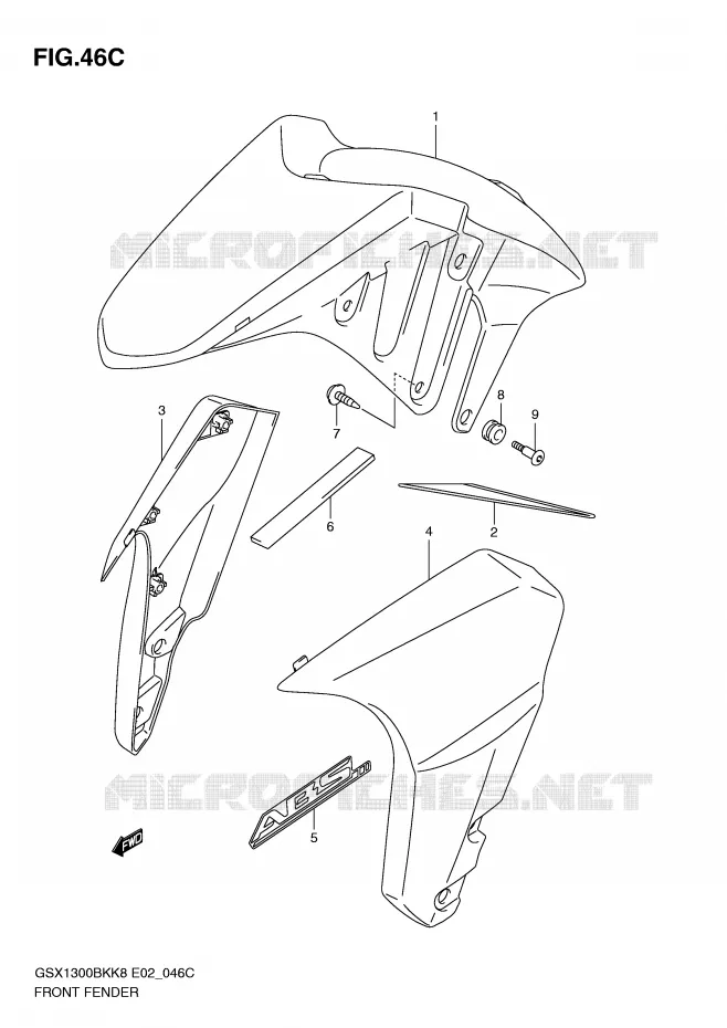 GARDE BOUE AVANT (WITHOUT ABS,MODEL L0) Suzuki MOTO 1300 B-KING 2009  GSX1300BKU2K8(E2)