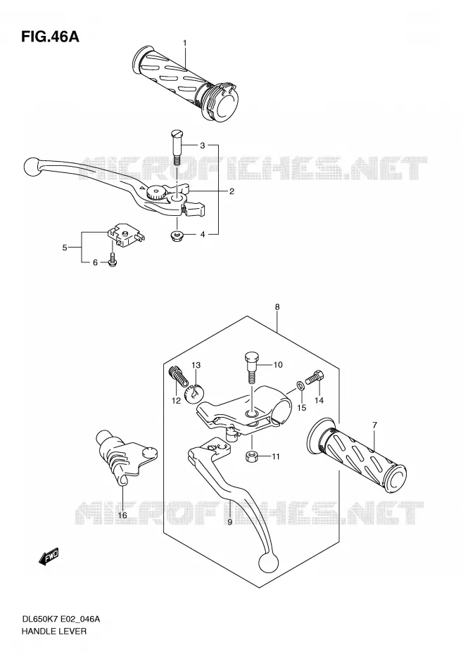 LEVIERS - POIGNEES (MODEL K9 E2,E19,E24) Suzuki MOTO 650 V-STROM 2008  DL650AU3K8(E2)