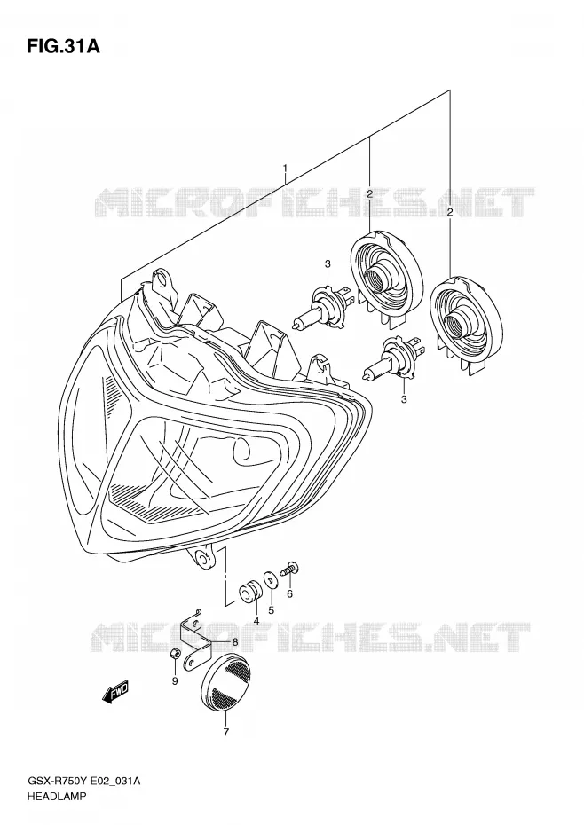 PHARE (MODELE K2/K3 E24) Suzuki MOTO 750 GSX-R 2001  GSX-R750U1K1(E2)