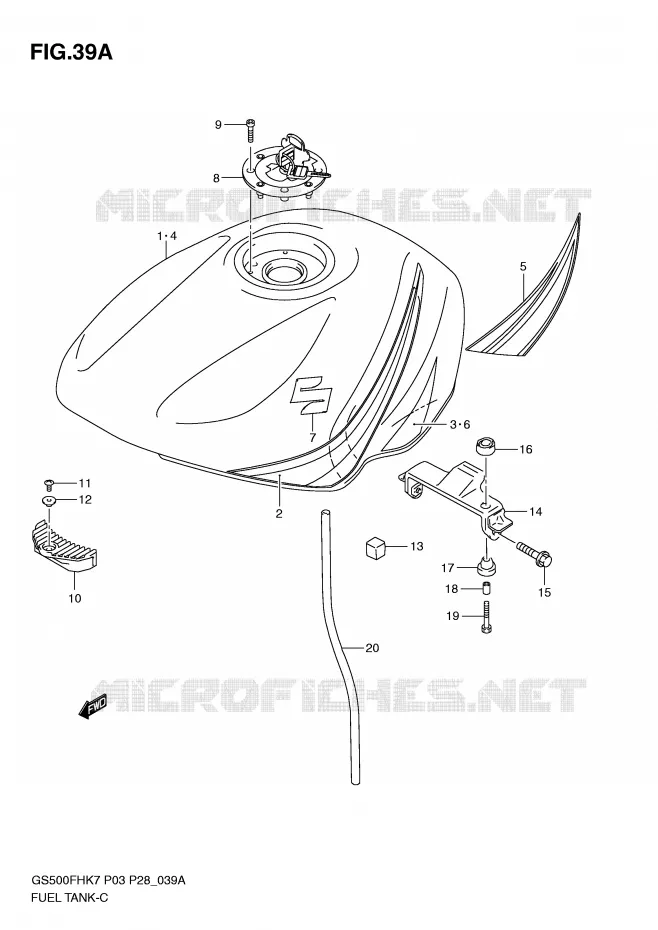 RESERVOIR D'ESSENCE (MODEL K8) Suzuki MOTO 500 GS-E 2008  GS500HK8(P3)