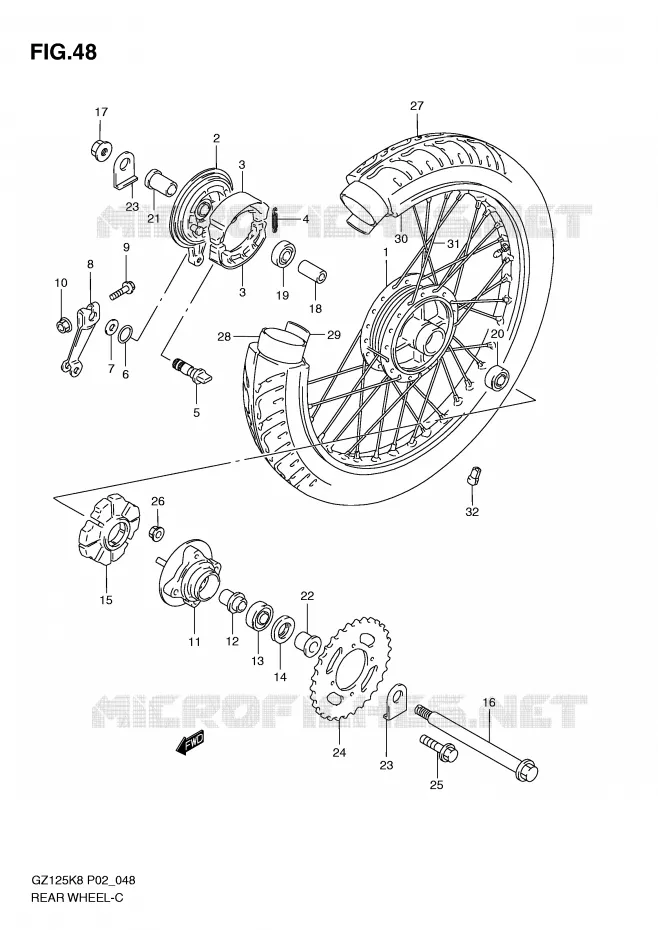 ROUE ARRIERE Suzuki MOTO 125 MARAUDER 2009  GZ125K9(P02)