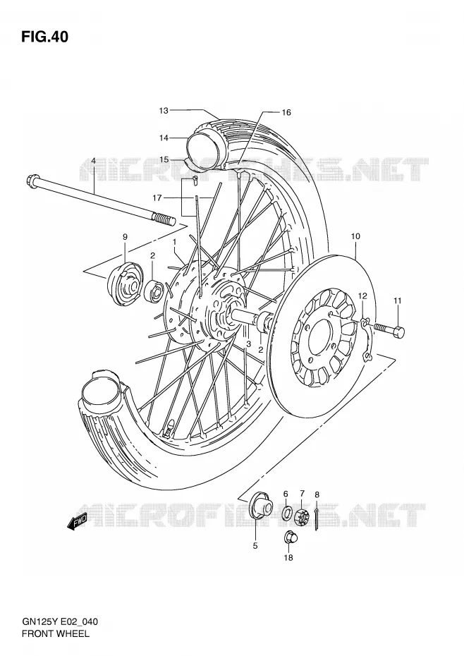 ROUE AVANT (GN125V/W/X/Y/K1) Suzuki MOTO 125 GN 2001  GN125K1(E4)