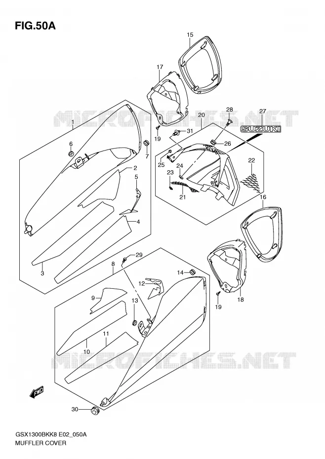 COUVERCLES SILENCIEUX (MODEL L0) Suzuki MOTO 1300 B-KING 2012  GSX1300BKAU2K8(E2)