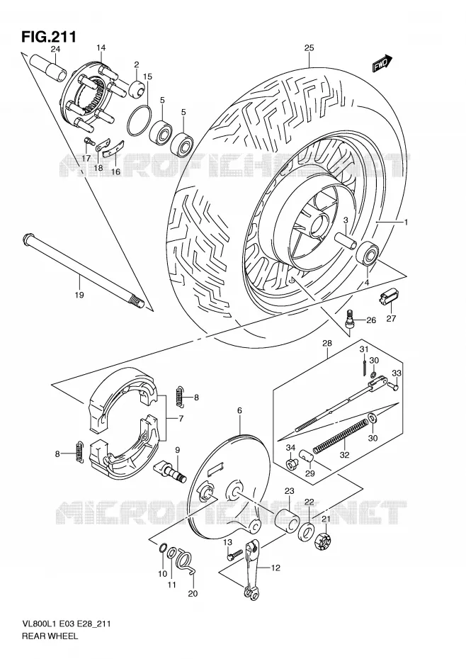 ROUE ARRIERE (VL800CL1 E28) Suzuki MOTO 800 VOLUSIA 2011  VL800CL1(E3/E28)