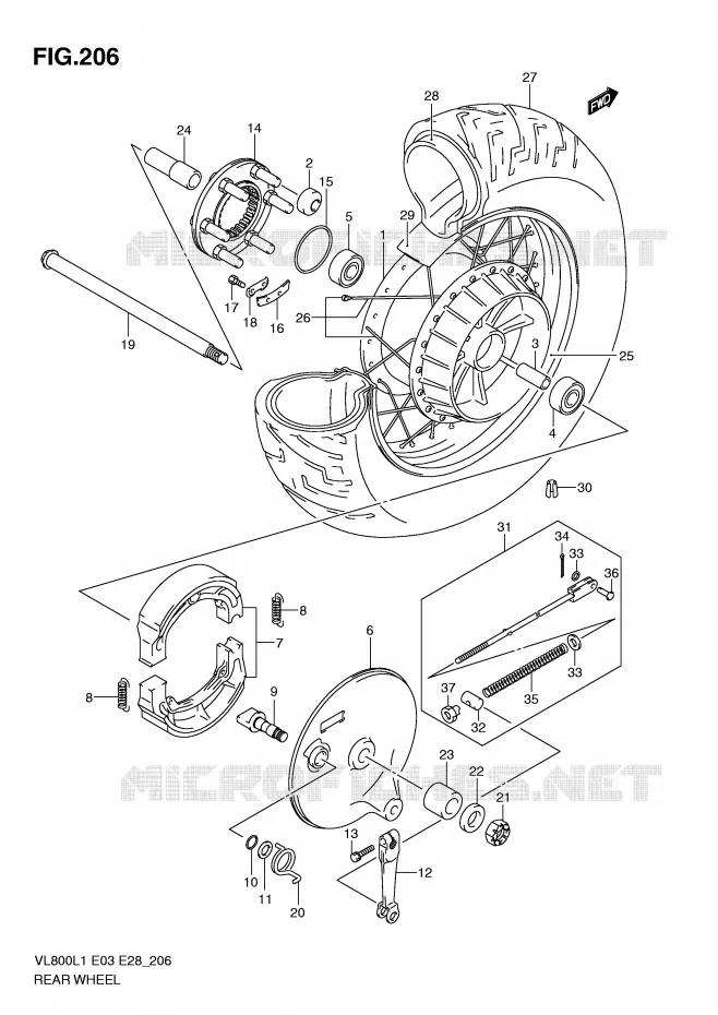 ROUE ARRIERE (VL800L1 E33) Suzuki MOTO 800 VOLUSIA 2011  VL800L1(E3/E28)