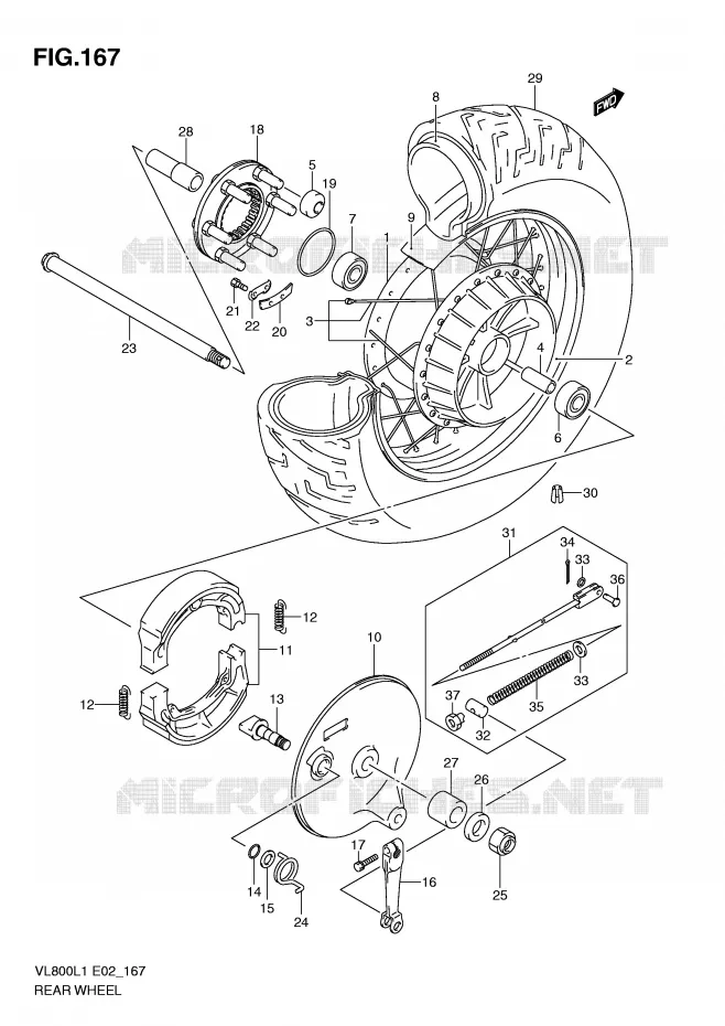 ROUE ARRIERE (VL800TL1 E24) Suzuki MOTO 800 VOLUSIA 2011  VL800CUEL1(E2)