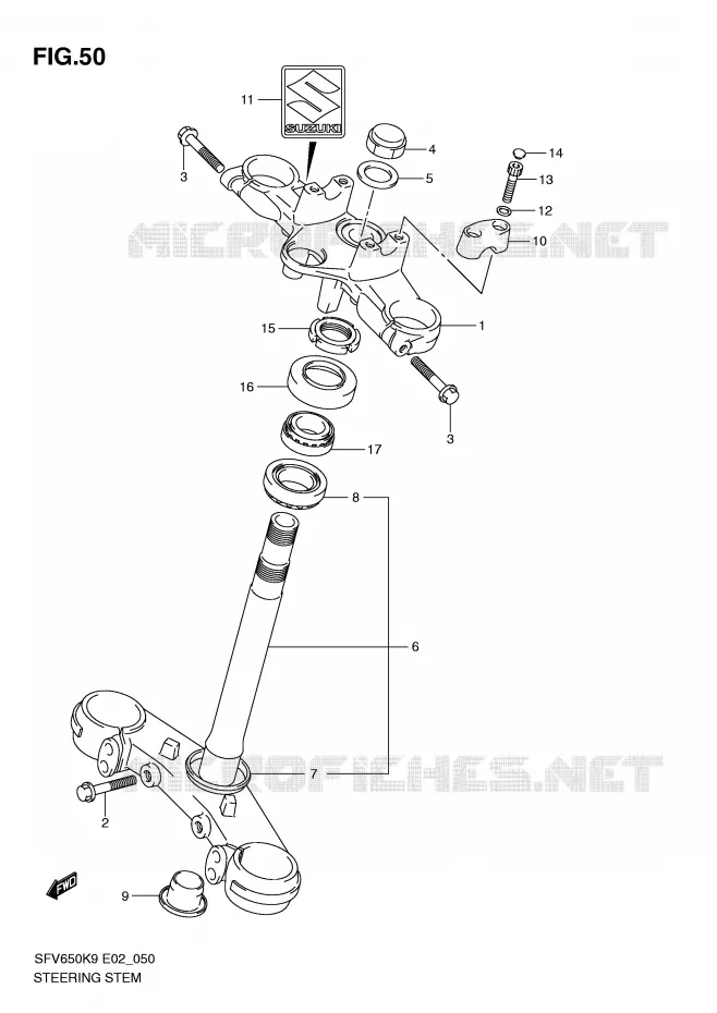 COLONNE DE DIRECTION Suzuki MOTO 650 GLADIUS 2009  SFV650UAK9(E2)