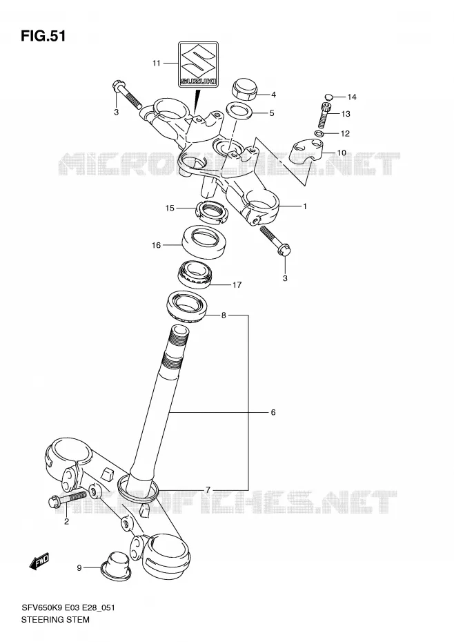 COLONNE DE DIRECTION Suzuki MOTO 650 GLADIUS 2010  SFV650L0(E3/E28)