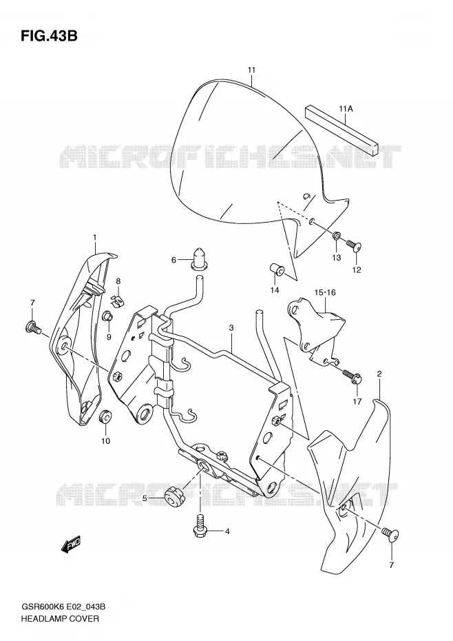 COUVERCLE DE PHARE (MODEL K9) Suzuki MOTO 600 GSR 2007  GSR600K7(E2)