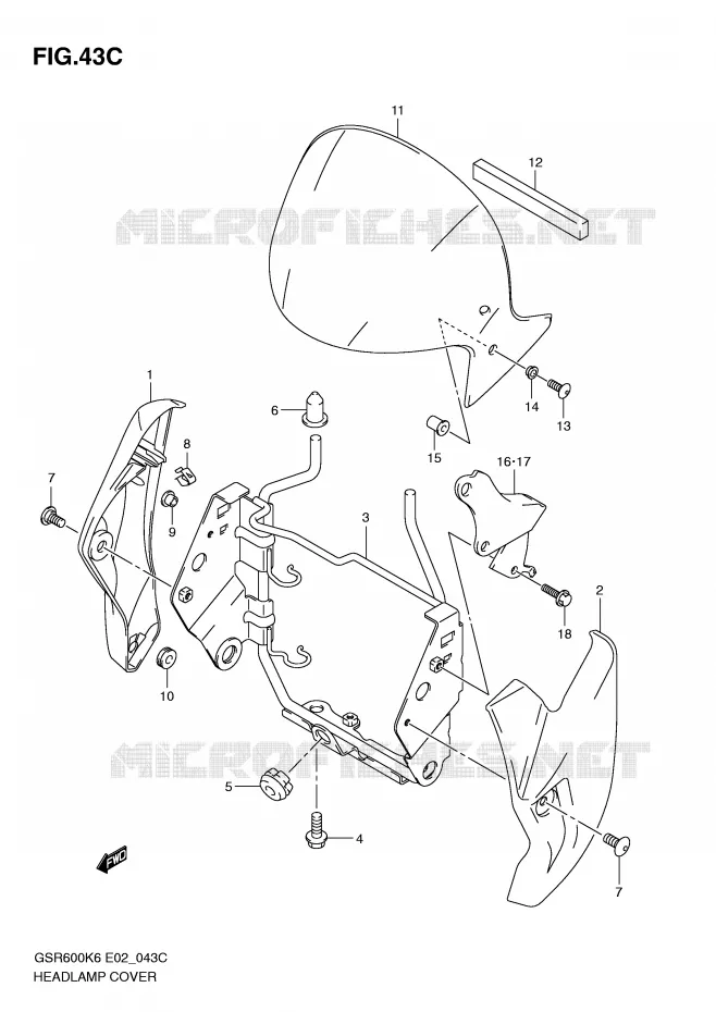 COUVERCLE DE PHARE (MODEL L0) Suzuki MOTO 600 GSR 2009  GSR600UAK9(E2)