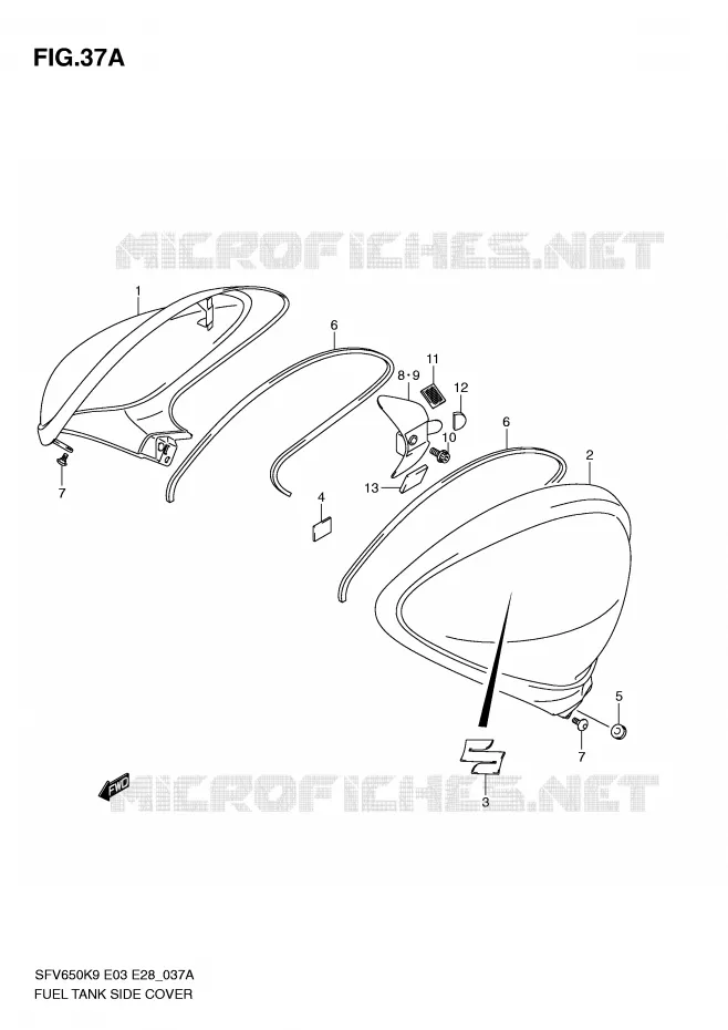 COUVRE RESERVOIR (MODEL L0) Suzuki MOTO 650 GLADIUS 2009  SFV650K9(E3/E28)