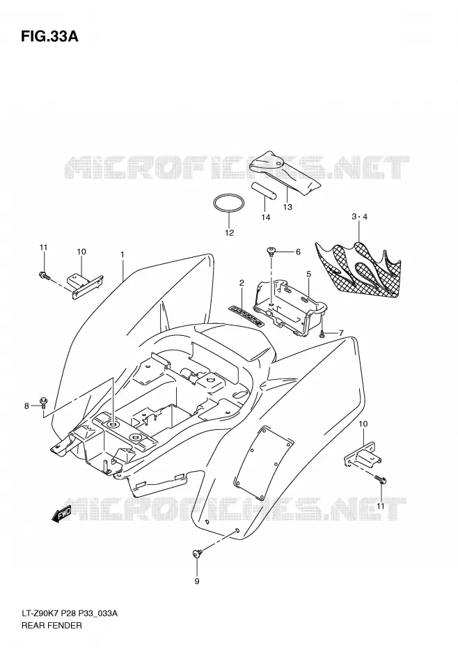 GARDE BOUE ARRIERE (MODEL L0) Suzuki QUAD 90 QUADSPORT 2009  LT-Z90ZK9(P28/P33)