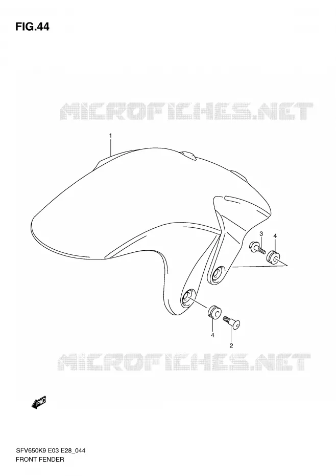 GARDE BOUE AVANT (MODEL K9) Suzuki MOTO 650 GLADIUS 2010  SFV650AL0(E3/E28)