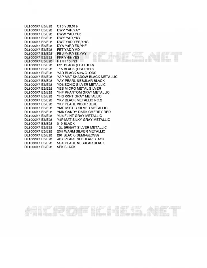 * CHARTE COULEUR * Suzuki MOTO 1000 V-STROM 2010  DL1000L0(E3/E28)
