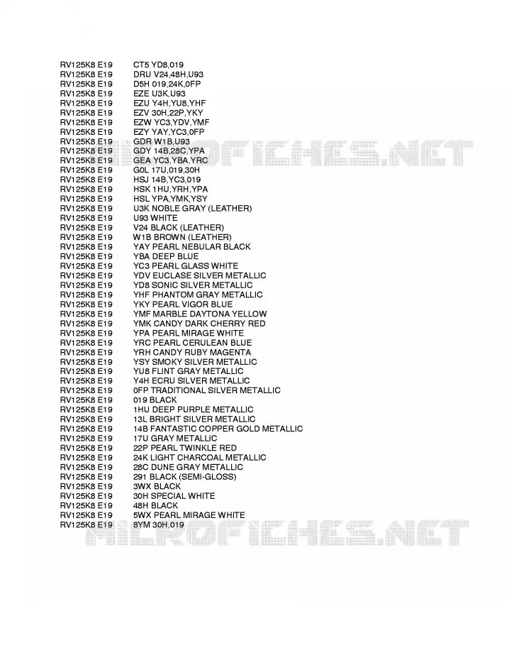 * CHARTE COULEUR * Suzuki MOTO 125 VAN-VAN 2012  RV125L0(E19)