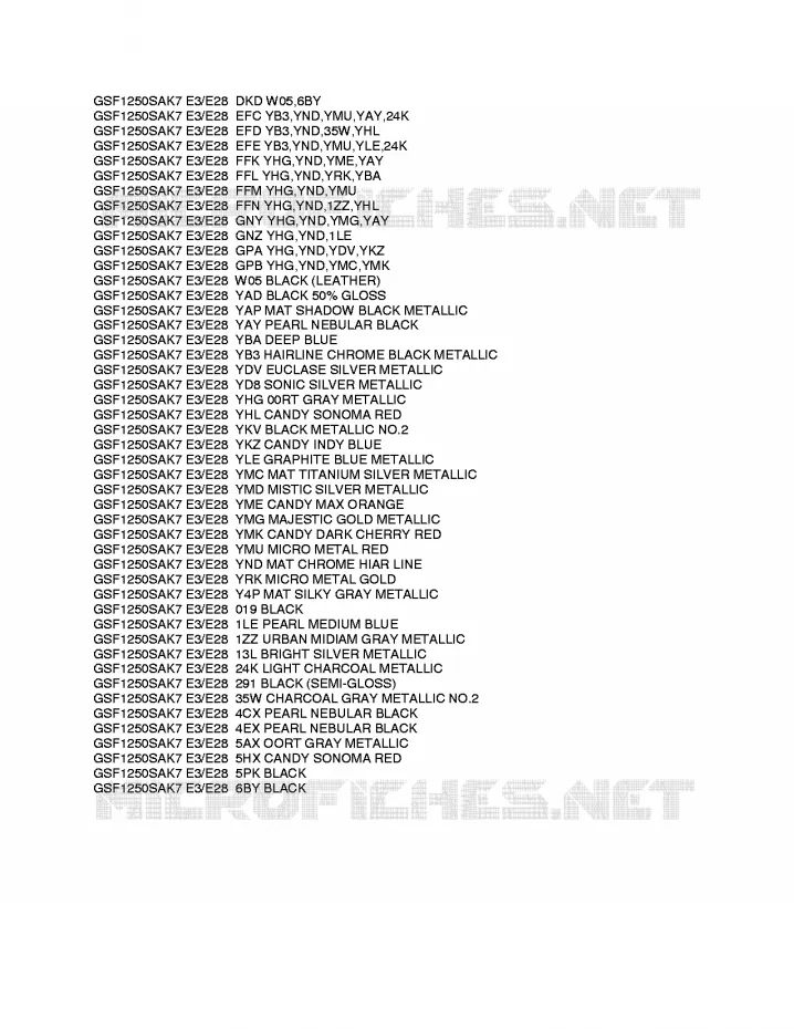 * CHARTE COULEUR * Suzuki MOTO 1250 BANDIT-S 2008  GSF1250SAK8(E3/E28)