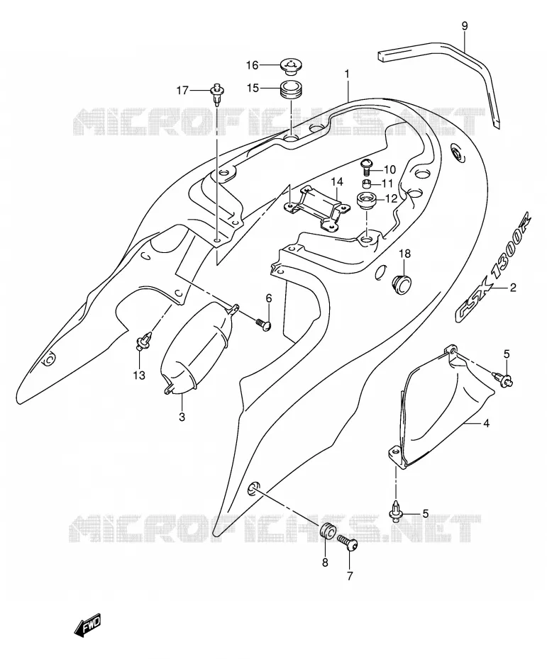 CARENAGES ARRIERE  (MODELE X) Suzuki MOTO 1300 HAYABUSA 2003  GSX1300RZK3(E2)