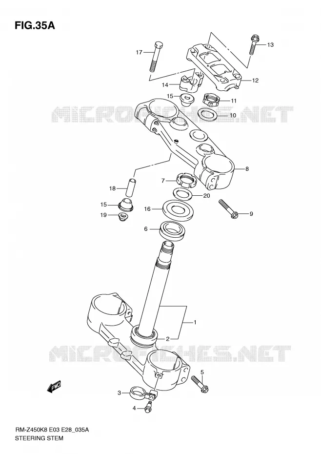 COLONNE DE DIRECTION (RM-Z450L1) Suzuki MOTO 450 RM-Z 2011  RM-Z450L1(E3/E28)