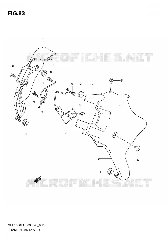 COUVERCLES DE CADRE AVANT Suzuki MOTO 1800 INTRUDER 2011  VLR1800L1(E3/E28)