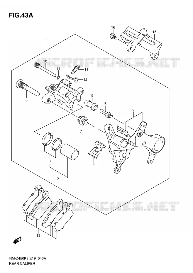 ETRIER DE FREIN ARRIERE (RM-Z450L1) Suzuki MOTO 450 RM-Z 2010  RM-Z450L0(E19)
