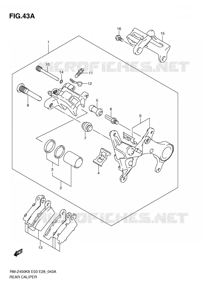 ETRIER DE FREIN ARRIERE (RM-Z450L1) Suzuki MOTO 450 RM-Z 2011  RM-Z450L1(E3/E28)