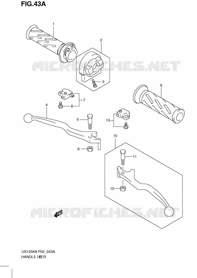 LEVIERS - POIGNEES (MODEL L0) Suzuki SCOOTER 125 SIXTEEN 2008  UX125K8(P02)