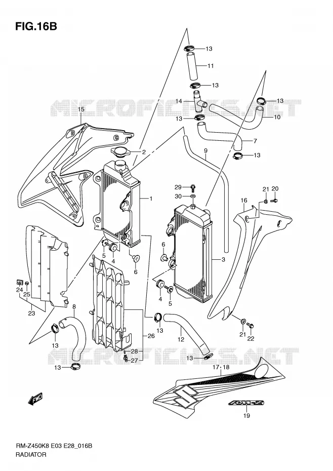 RADIATEUR (RM-Z450L1) Suzuki MOTO 450 RM-Z 2009  RM-Z450K9(E3/E28)