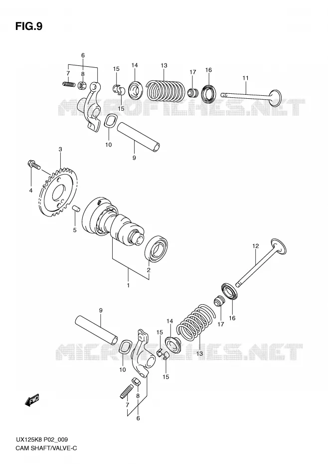 ARBRE A CAMES - SOUPAPES Suzuki SCOOTER 125 SIXTEEN 2008  UX125K8(P02)