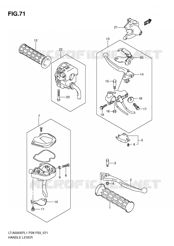 ENSEMBLE LEVIERS - POIGNEES Suzuki QUAD 500 KINGQUAD 2011  LT-A500XPZL1(P28/P33)