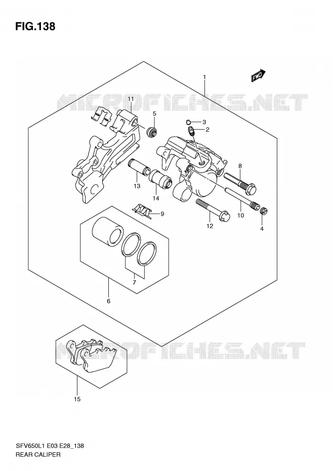 ETRIER DE FREIN ARRIERE (SFV650L1 E28) Suzuki MOTO 650 GLADIUS 2011  SFV650L1(E3/E28)