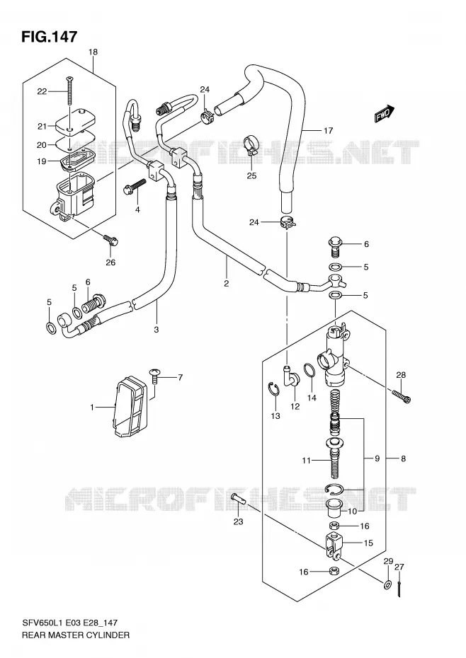 MAITRE CYLINDRE DE FREIN ARRIERE (SFV650AL1 E33) Suzuki MOTO 650 GLADIUS 2011  SFV650L1(E3/E28)