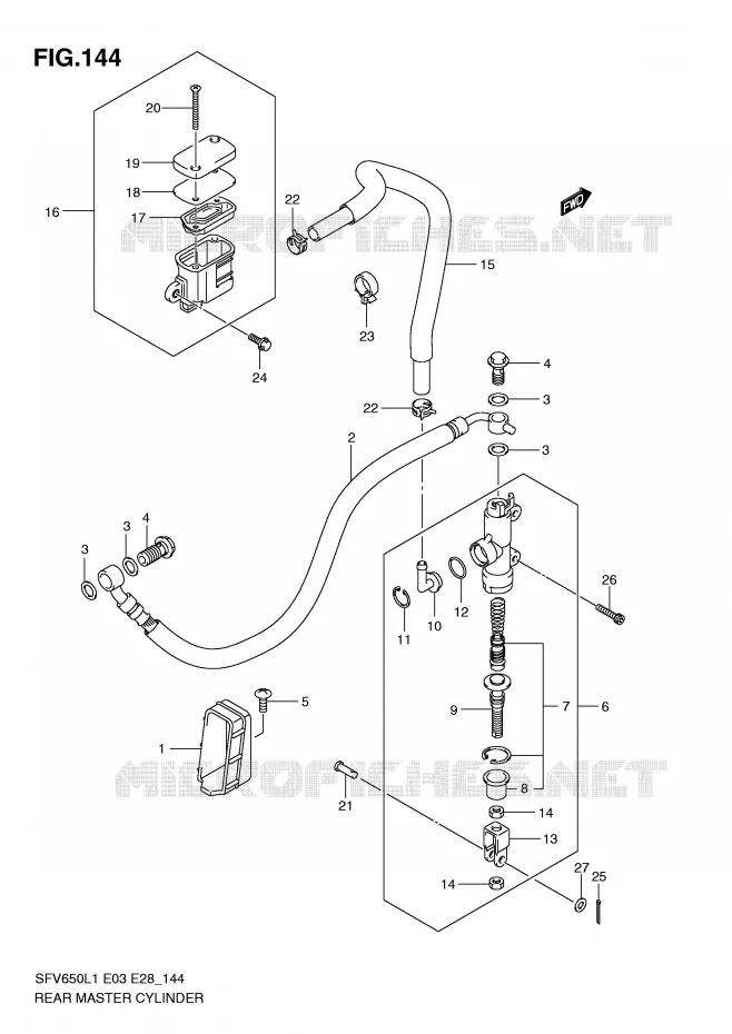 MAITRE CYLINDRE DE FREIN ARRIERE (SFV650L1 E3) Suzuki MOTO 650 GLADIUS 2011  SFV650AL1(E3/E28)